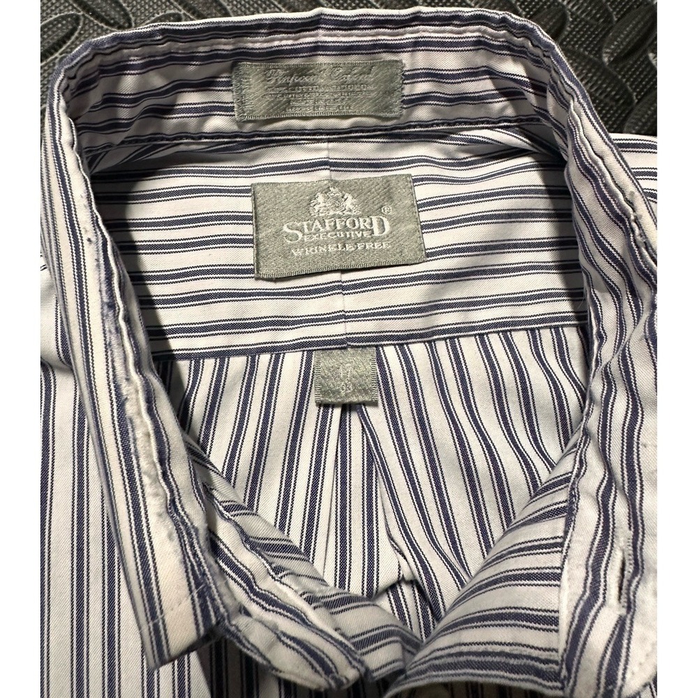 Stafford Broadcloth Dress Shirt Mens 17 Multicolor Striped Long Sleeve Button Up